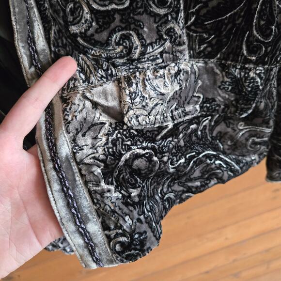 Chico's Velvet Baroque Nikko Jacket NWT Silver Glitter Paisley 1 Blazer Coat - Picture 4 of 5